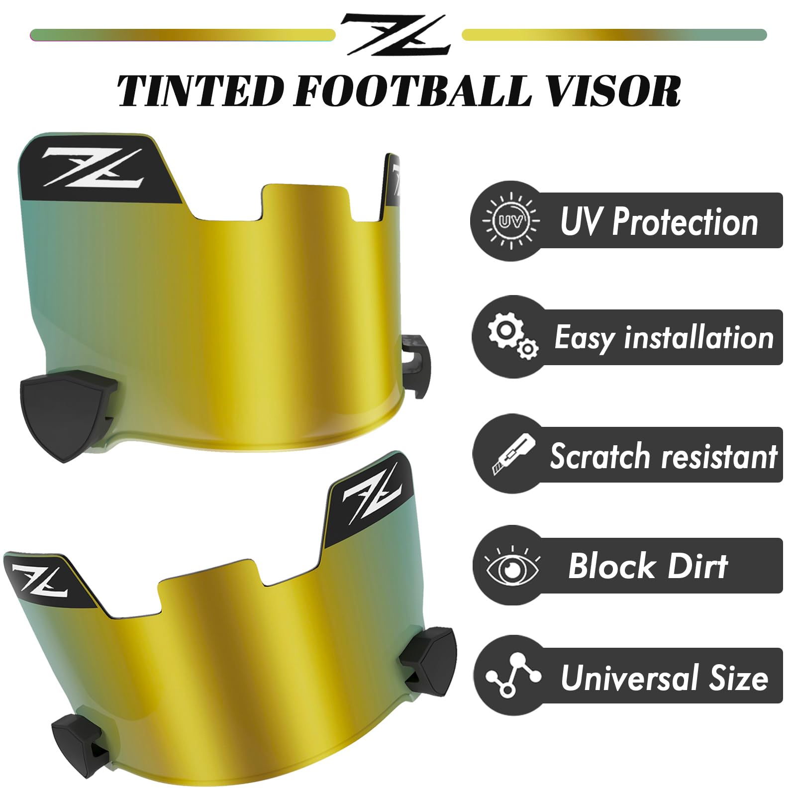 Zixioys Tinted Football Visor, Fits Youth And Adult Football Helmets (Gold)